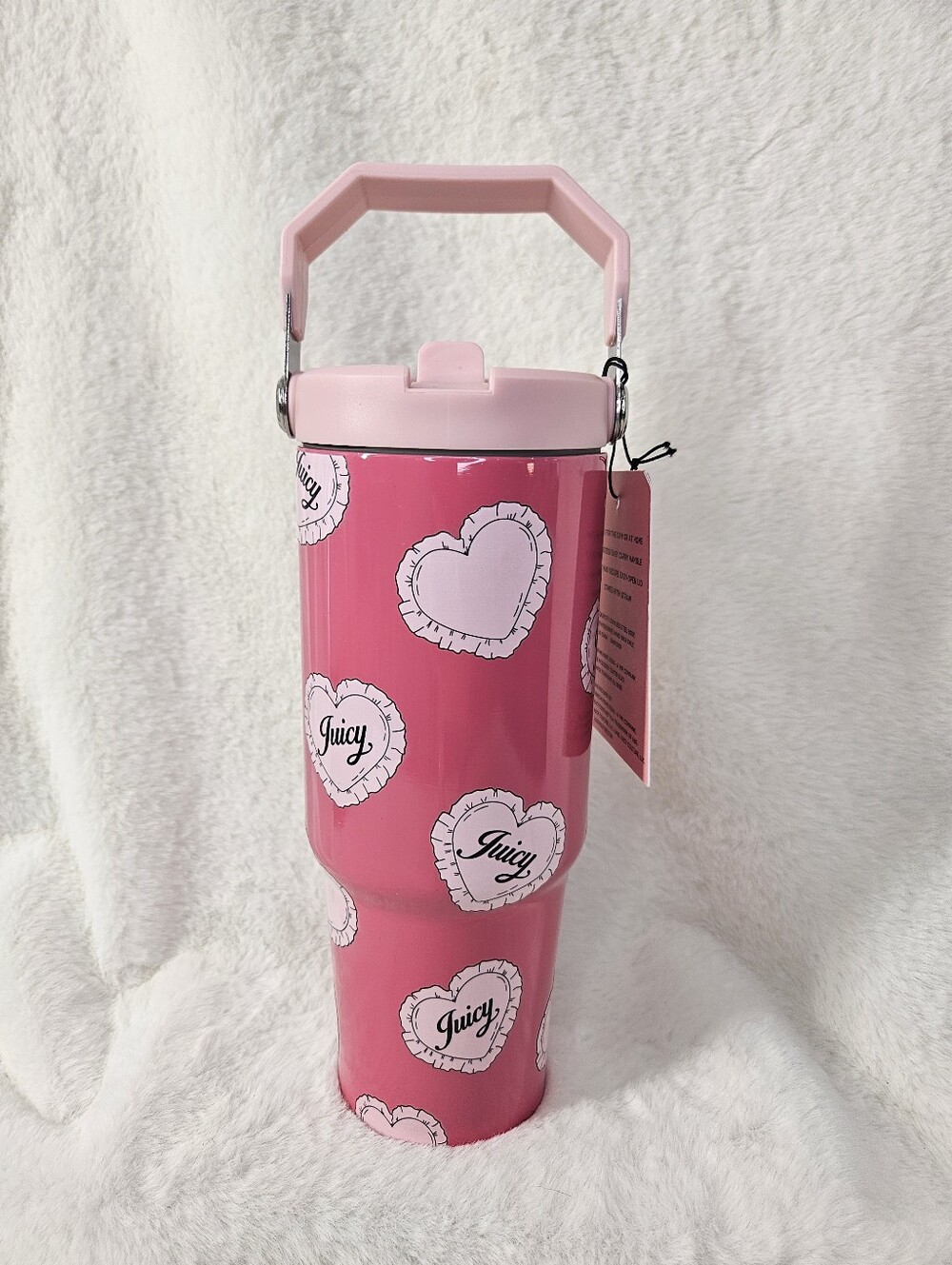Juicy Couture Pink Insulated Flip Up Straw Travel Mug